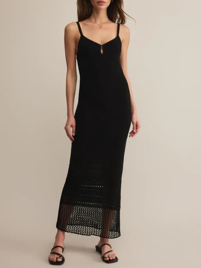 Z Supply Callahan Crochet Sleeveless Midi Dress Medium Black